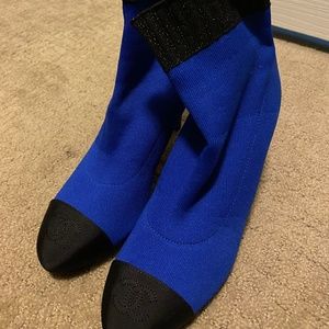 CHANEL blue socks boots Size 37.5 US7.5 women heels cold weather fashion